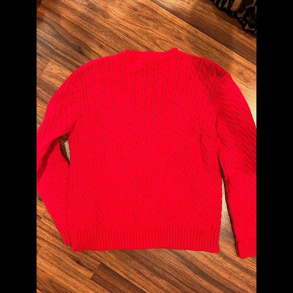 Lauren Ralph Lauren St. Lucia Red Cable Knit Crest Embroidered Sweater Women's L - Picture 3 of 5